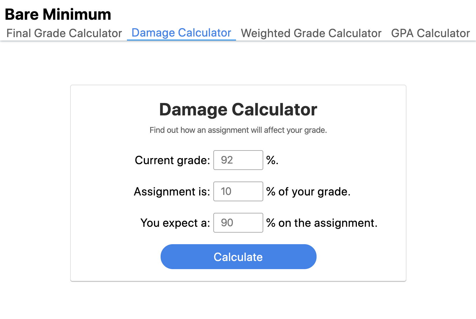 Current on sale grade calculator